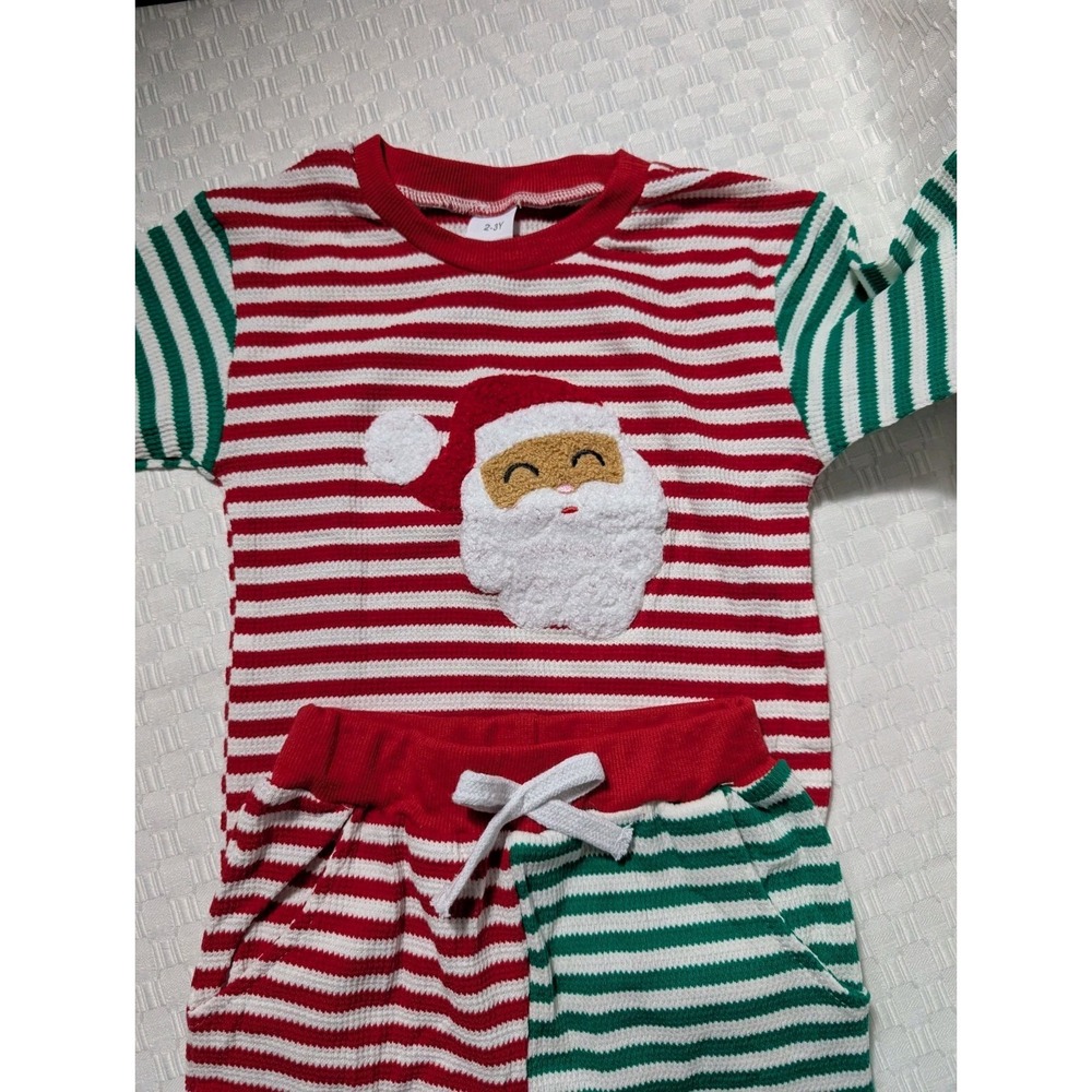 Unisex Size: 2-3 Y Santa Christmas PJ 2 Pc Set Red Green White Stripes Knitted